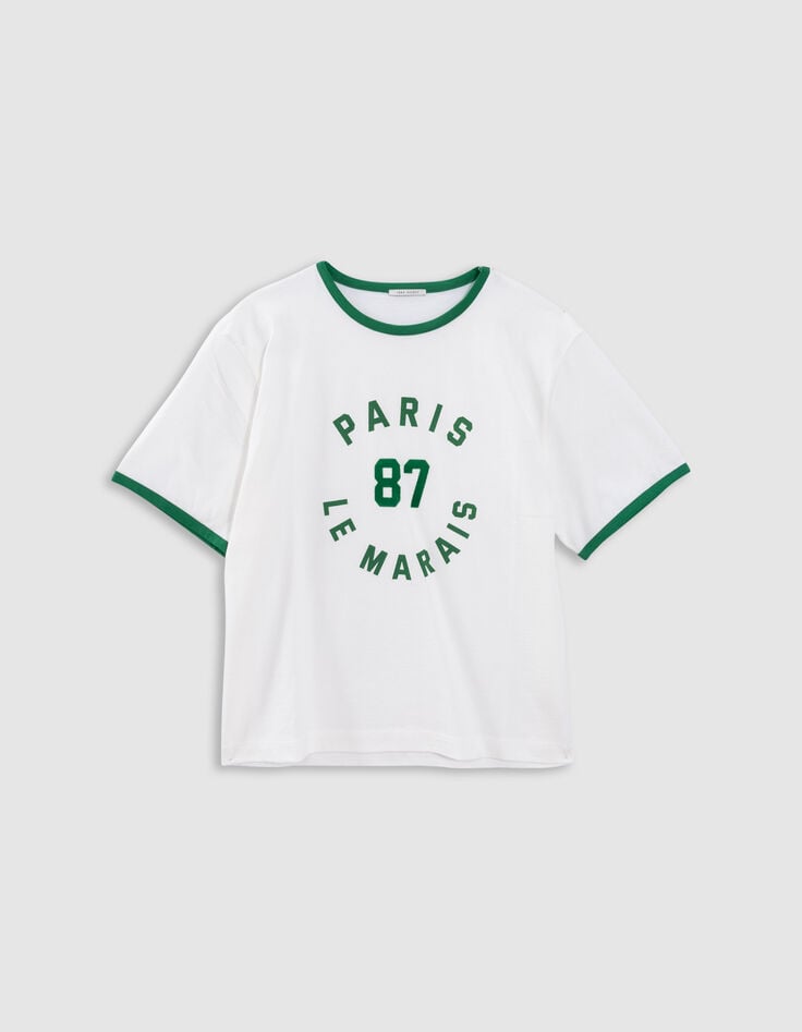 Tee-shirt blanc bords-côtes verts à message-5 Tee-shirt blanc bords-côtes verts à message-5