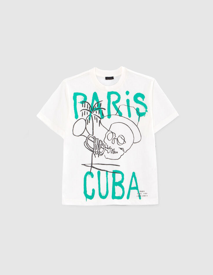 T-shirt blanc coton bio visuel trompettiste gar&ccedil;on-1