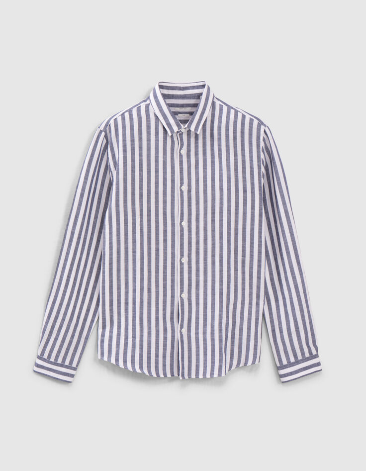 Gestreiftes marineblaues Herrenhemd im SLIM-Fit Leinenmix-1