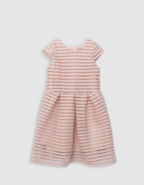 Mädchen-Patinenkleid, rosa, gestreift, Lochmuster, Spitze - IKKS