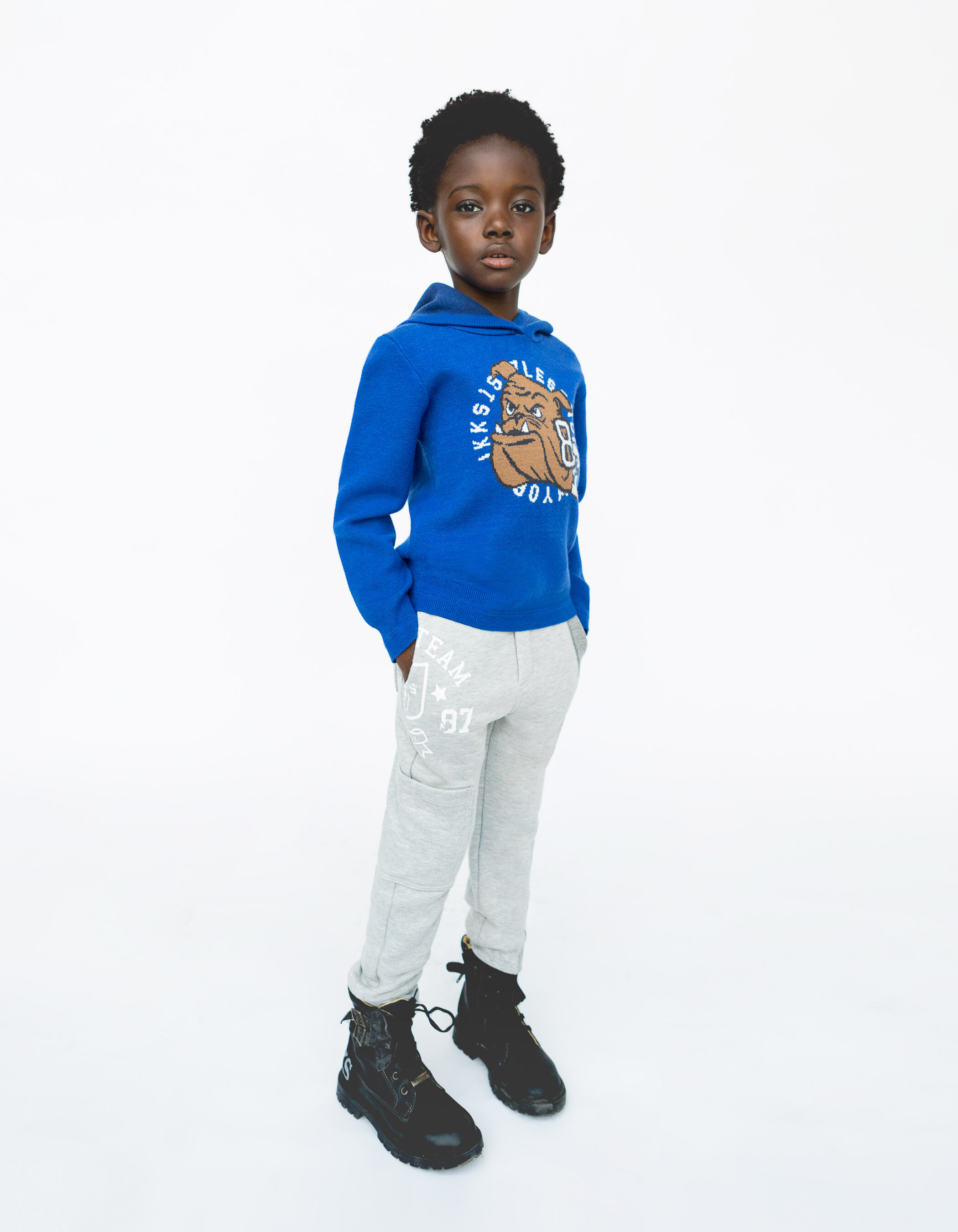 Boys grey combat style joggers with dark grey band