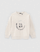 Beige sweater REFLECTERENDE rubber tekst jongens-1