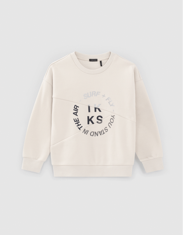 Beige sweater REFLECTERENDE rubber tekst jongens-1