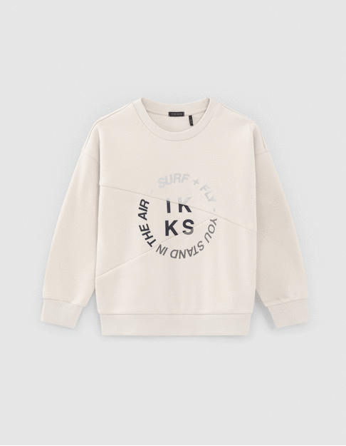 Boys’ beige sweatshirt with REFLECTIVE rubber slogan