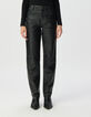 Pantalon en cuir noir coupe jean Femme-2