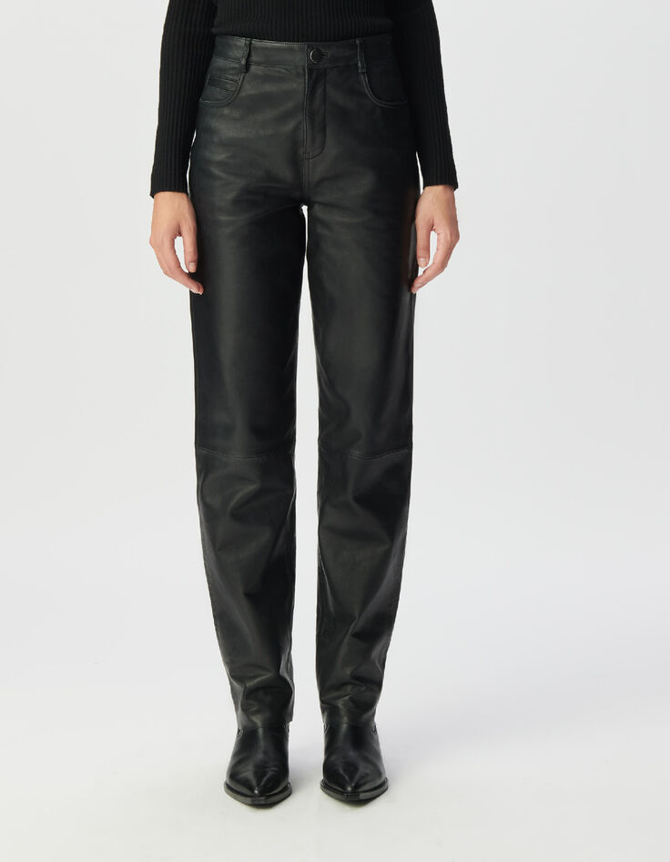 Pantalon en cuir noir coupe jean Femme-2