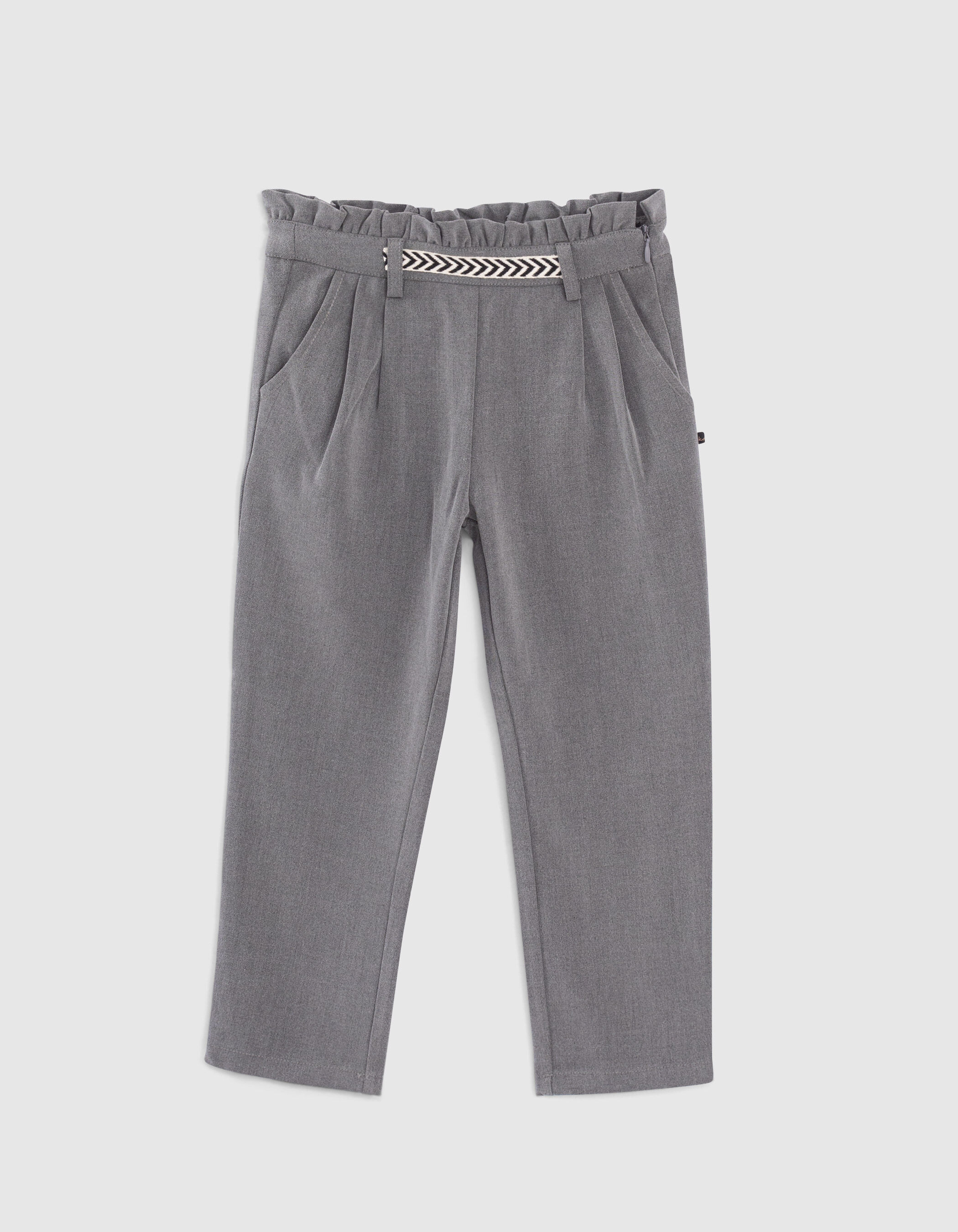 Pantalon gris chin avec ceinture fronc e fille
