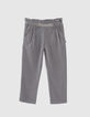 Pantalon gris chin&eacute; avec ceinture fronc&eacute;e fille-1