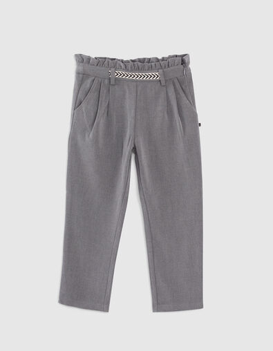 Pantalon gris chin&eacute; avec ceinture fronc&eacute;e fille - IKKS