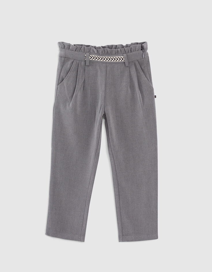 Pantalon gris chin&eacute; avec ceinture fronc&eacute;e fille-1