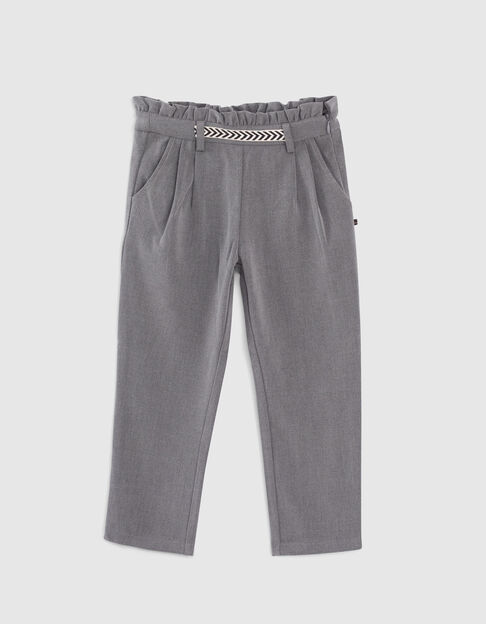 Pantalon gris chiné avec ceinture froncée fille