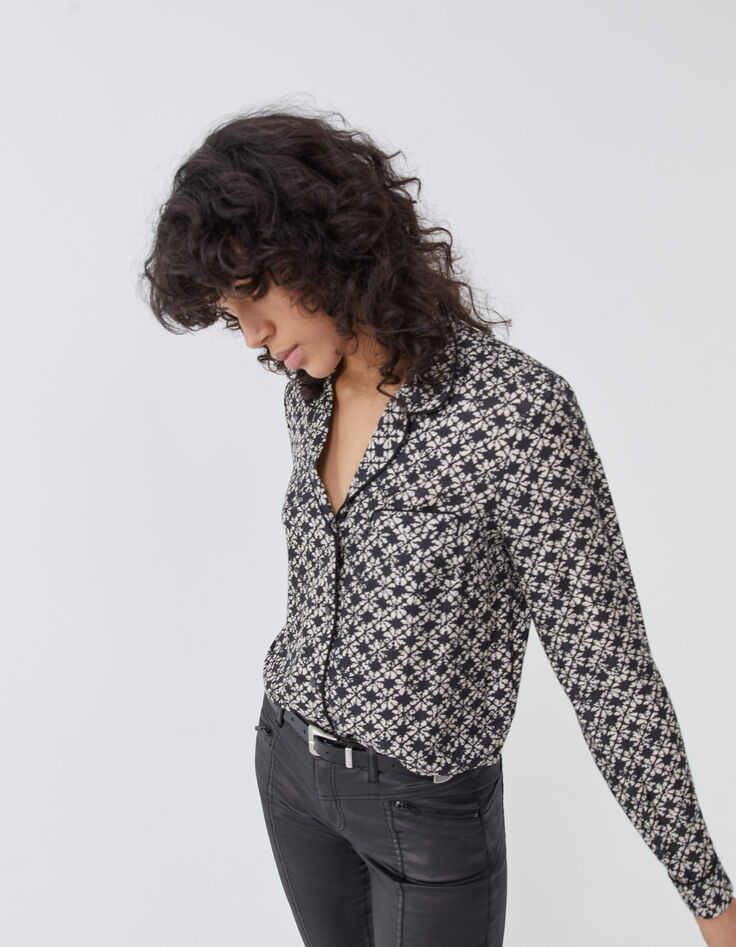 Hemdblouse Pure Edition in viscosezijde grafische bloem-4