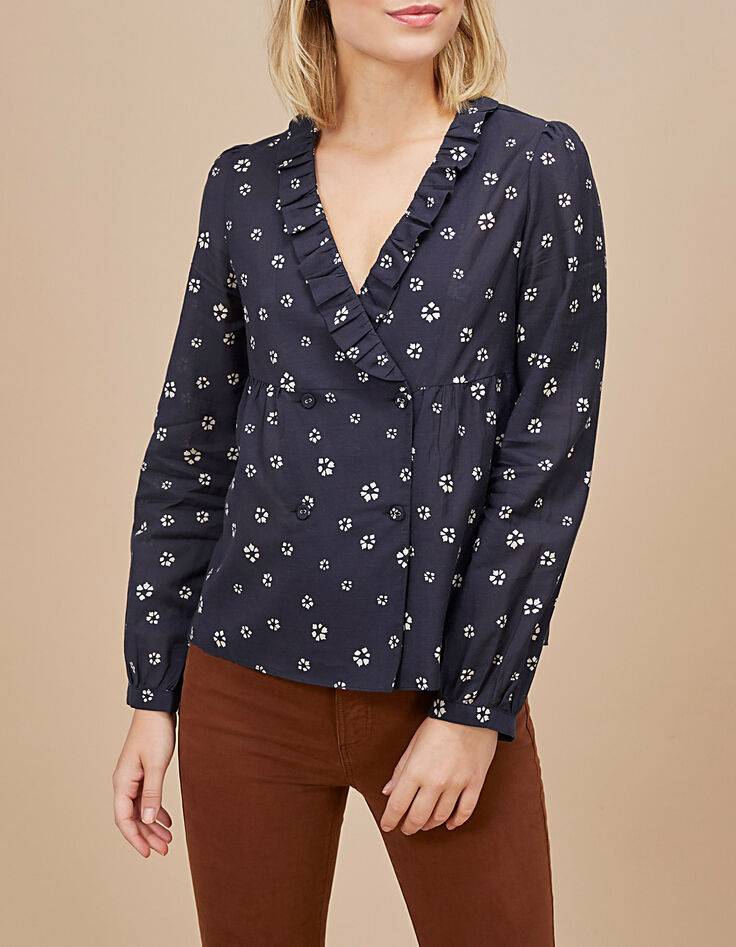 Blusa negra con estampado floral I.Code-1