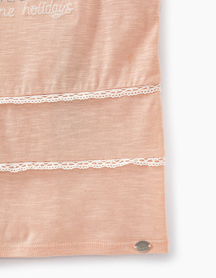 Girls’ powder pink SMILE embroidered vest top - IKKS