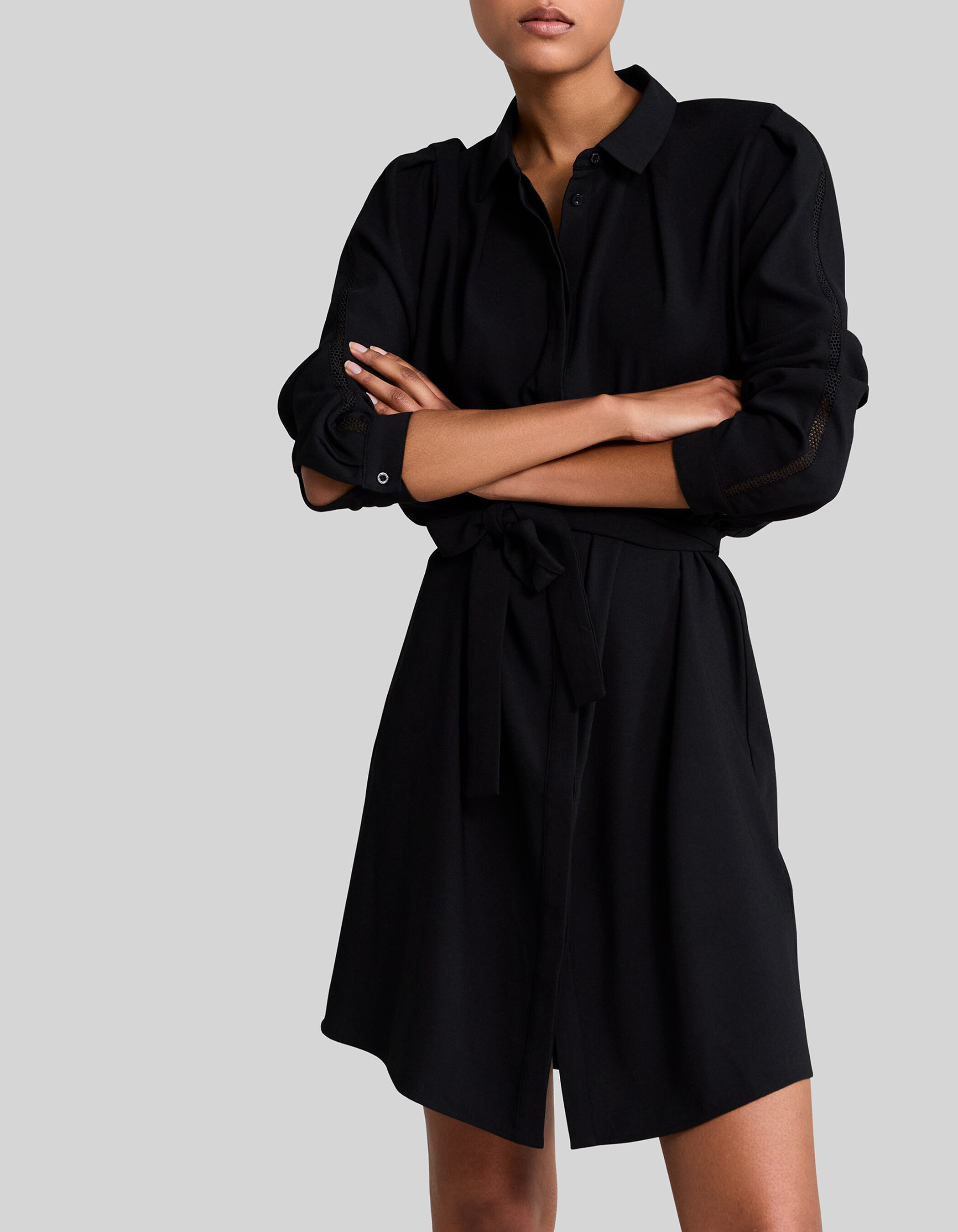 Robe chemise noire recyclee detail guipure Femme IKKS