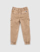 Sandbraune Jungencargohose mit Jacquard und Gummizug -3