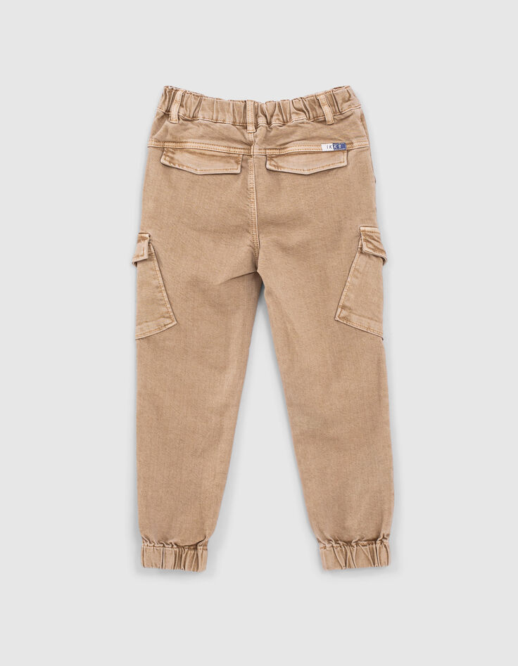 Sandbraune Jungencargohose mit Jacquard und Gummizug -3