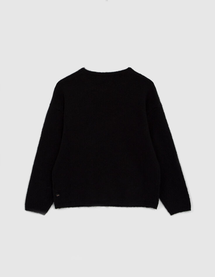 Pull noir tricot Intarsia message fille-3