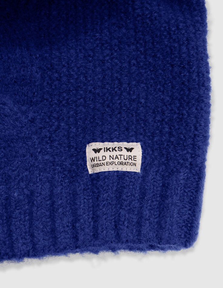 Pull bleu col roulé tricot à torsades fille-5