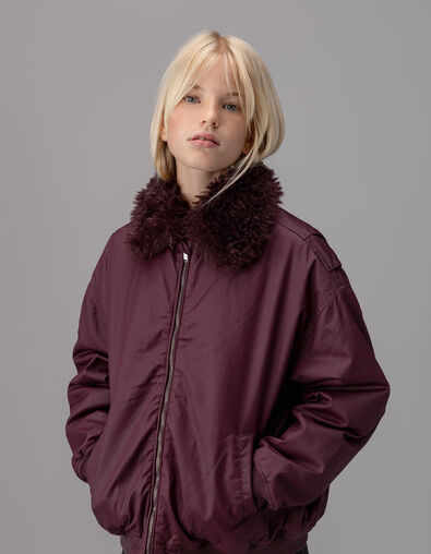 Girls’ burgundy jacket with detachable fur-lined collar - IKKS