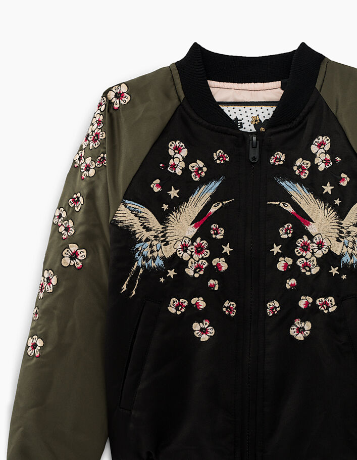 Girls’ black + khaki sleeves embroidered baseball jacket - IKKS