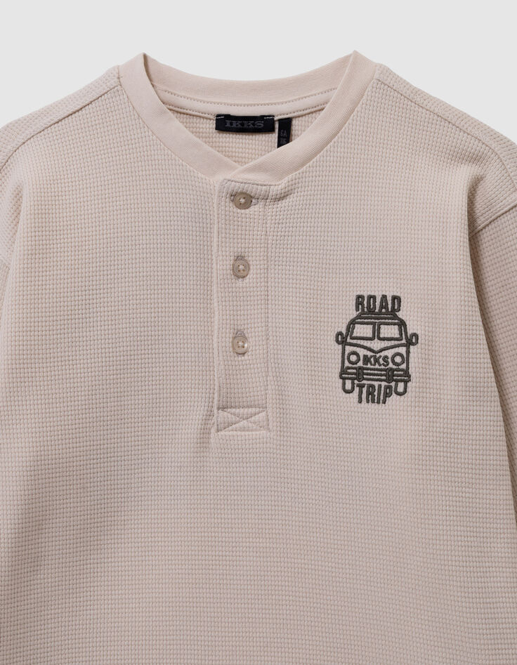 Boys’ white waffle T-shirt with embroidery front and back-5 Boys’ white waffle T-shirt with embroidery front and back-5