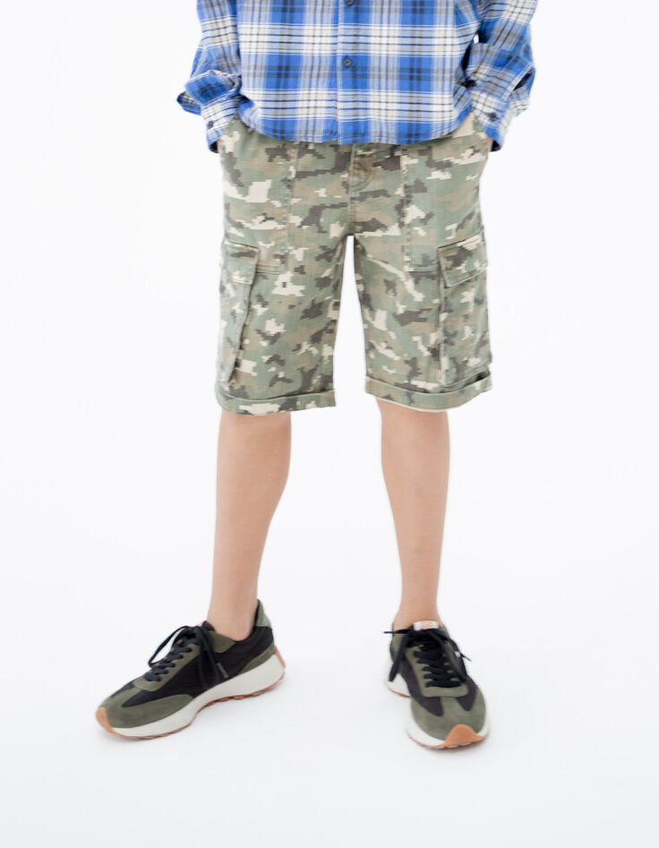 Khaki Jungen-Battle-Bermudas mit Flecktarn-Pixel-Motiv-6