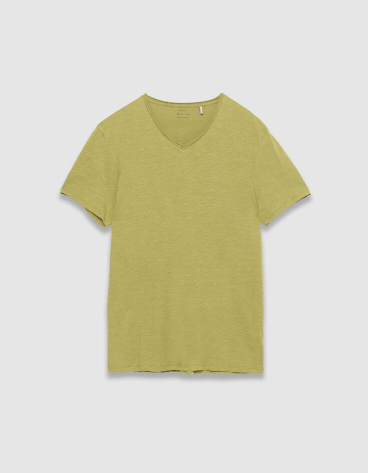 Gr&uuml;nes Flamm-T-Shirt V-Ausschnitt Baumwolle-5