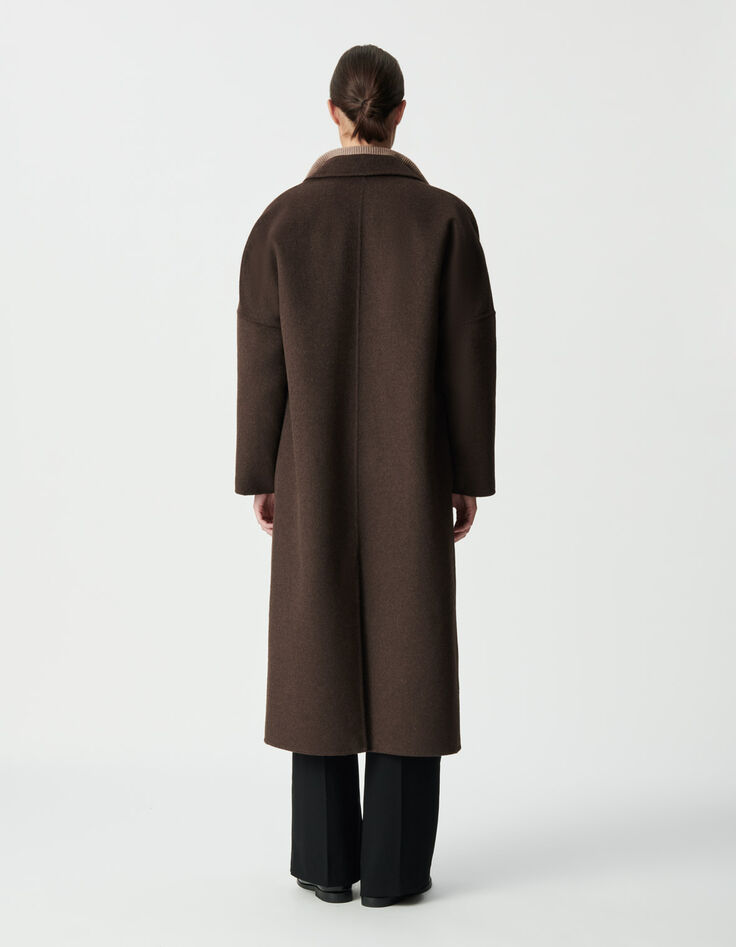 Women’s brown supple double-breasted long coat-5