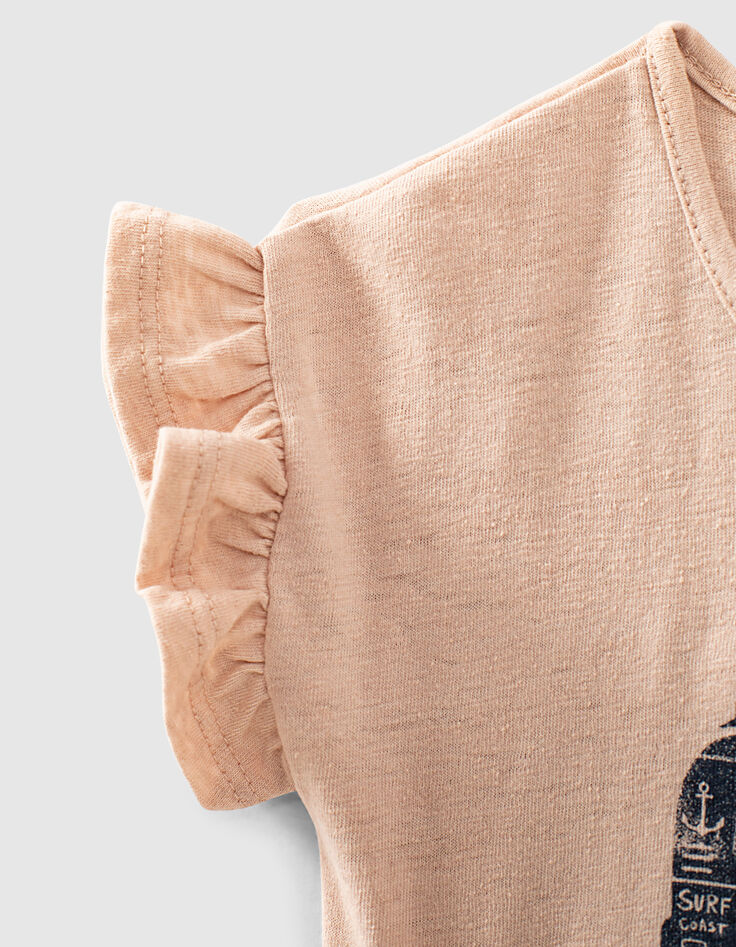 Tee-shirt rose poudré bio van et broderie bébé fille -4