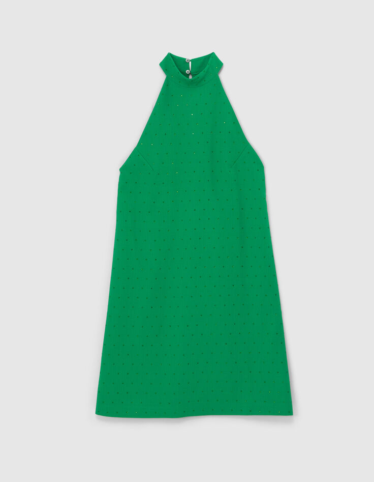 Robe menthe décor strass ton sur ton Femme-6