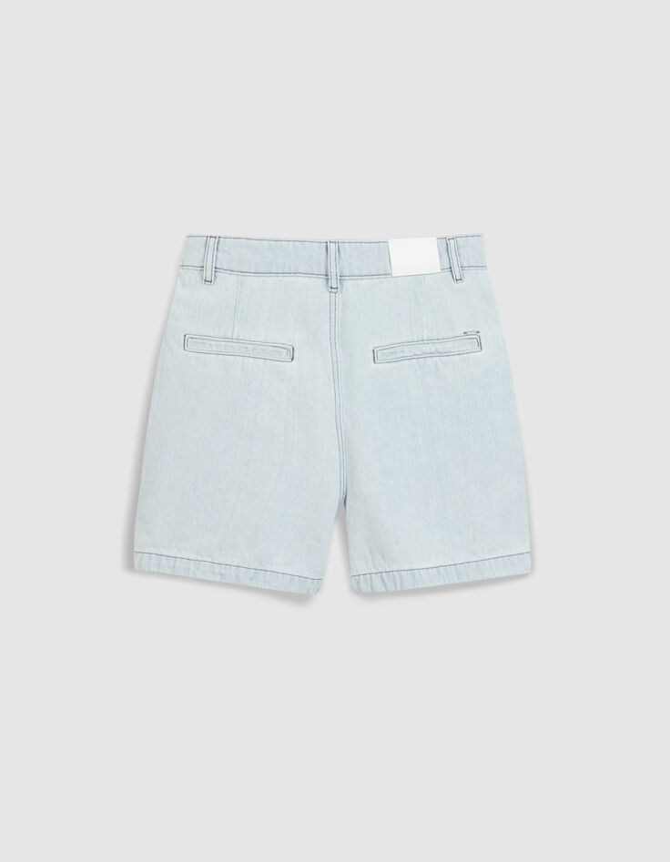 Short en jean bleu d&eacute;lav&eacute; maxi poches Femme-7