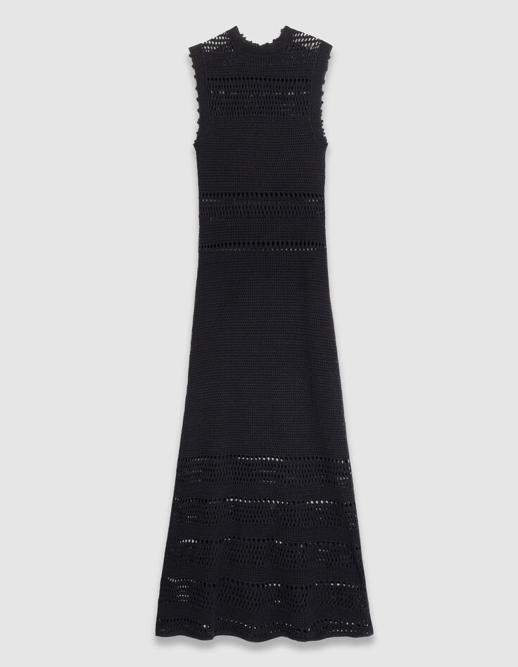 Black crochet-style knit midi dress-7