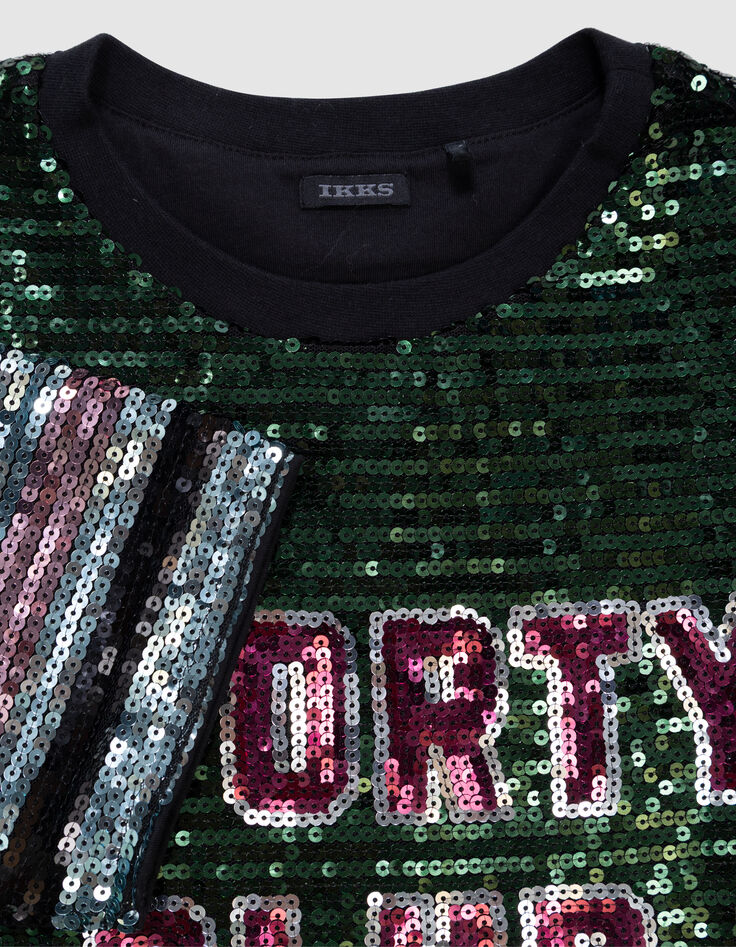 Girls’ green T-shirt with embroidered sequin slogan-2 Girls’ green T-shirt with embroidered sequin slogan-2