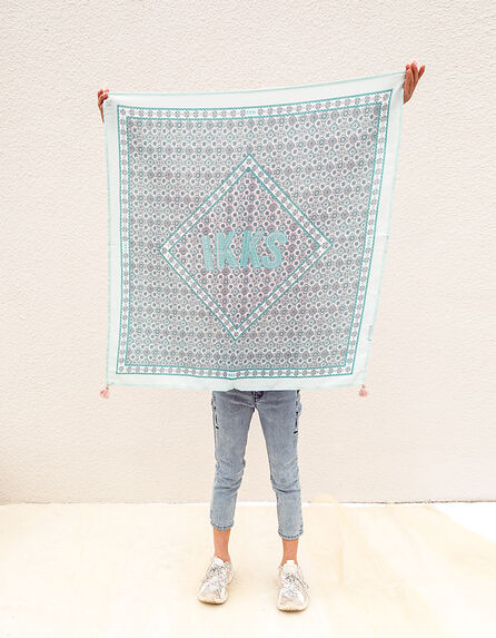 Girls’ aqua geometric print square scarf