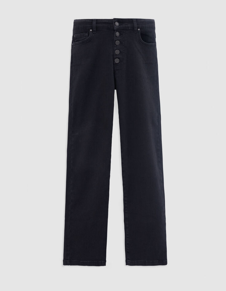 Jean droit noir délavé boutons apparents Femme-5