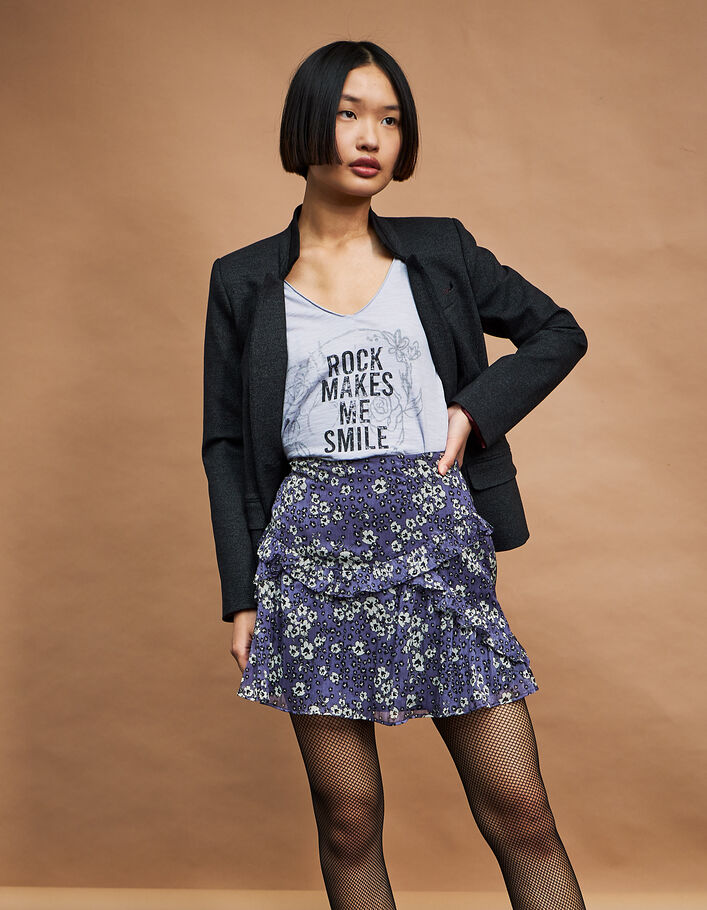 Floral print ruffled crepe voile short skirt-1