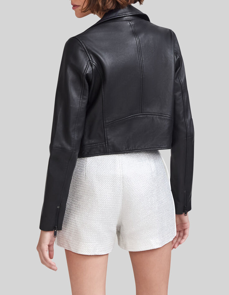 Zwart leren jasje in bikerstijl met kettinkjes Dames-3