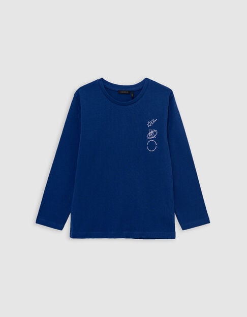 Camiseta azul algodón logo K-comète espalda niño - IKKS