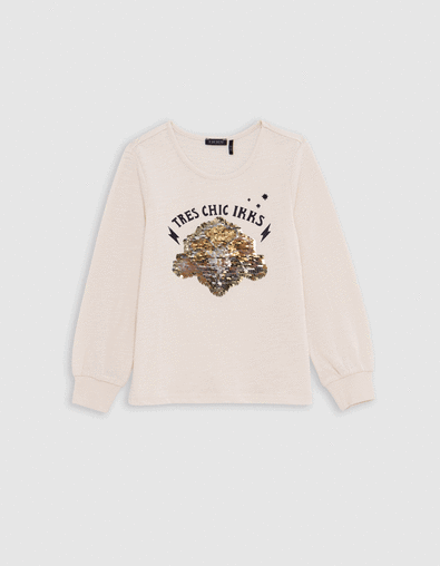 Camiseta crudo art déco lentejuelas reversibles niña - IKKS