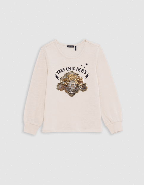 Camiseta crudo art déco lentejuelas reversibles niña - IKKS