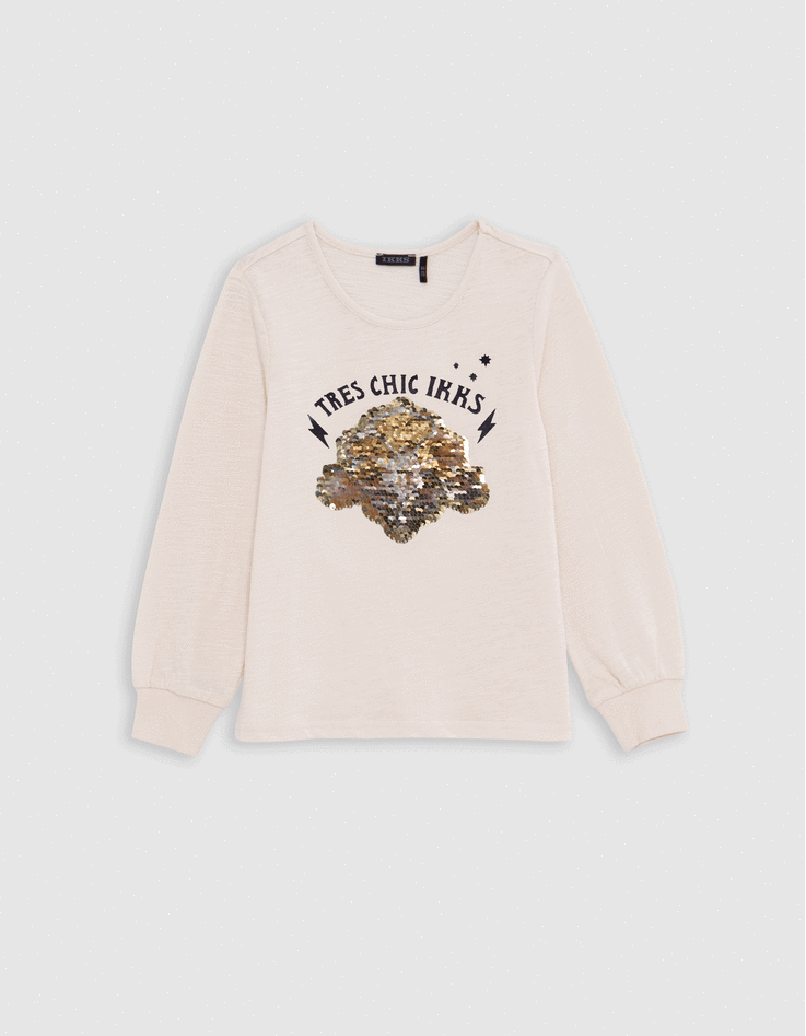 Camiseta crudo art déco lentejuelas reversibles niña-1