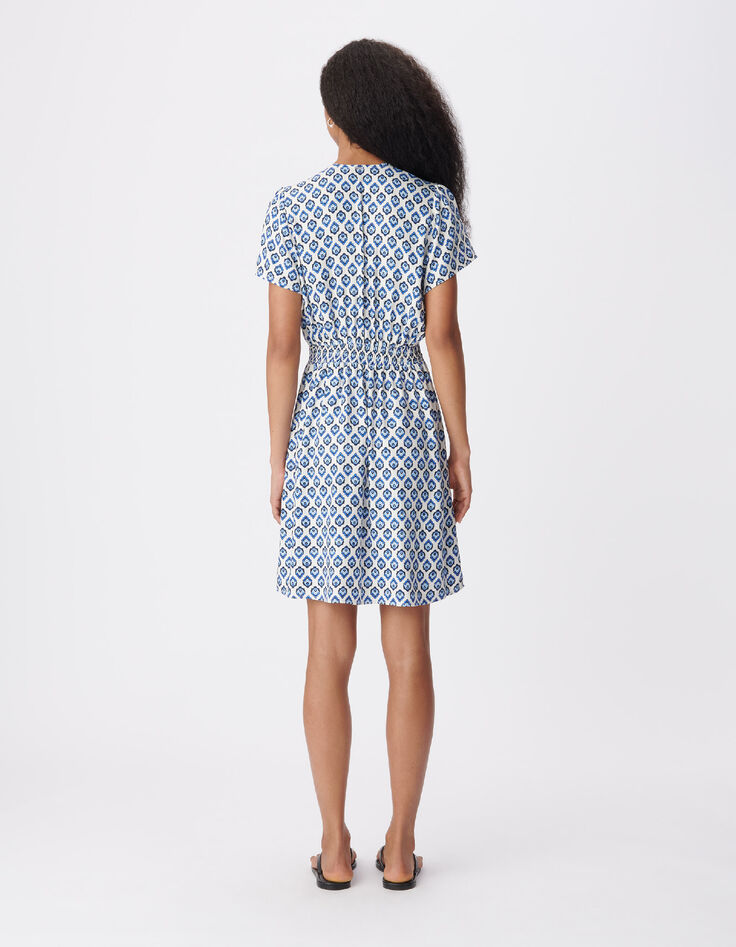 Women's blue floral print short dress-3