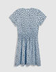 Robe bleu ciel imprim&eacute;e col V manches courtes femme-2