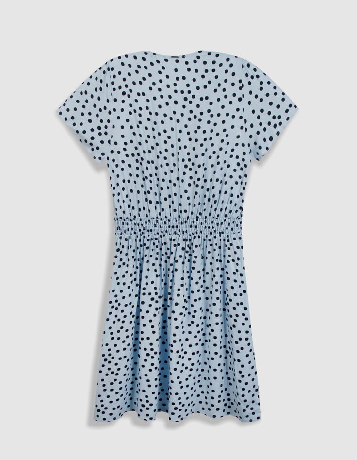 Robe bleu ciel imprim&eacute;e col V manches courtes femme-2