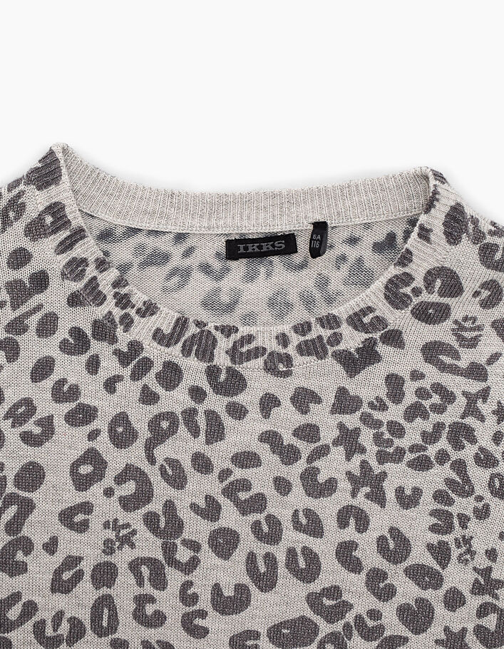 Girls’ medium grey marl leopard print sweater - IKKS