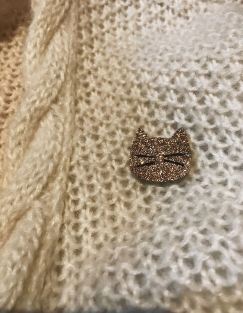 Broche chat or rose pailleté TENDRE CACTUS
