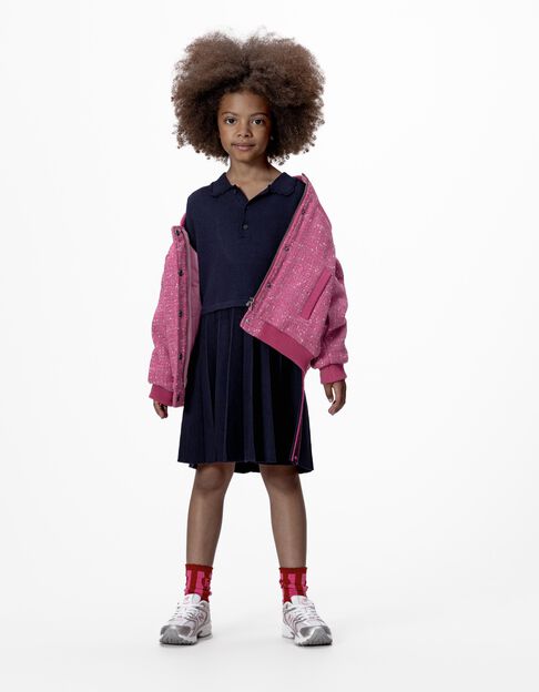Girls’ navy knit pleated long-sleeved dress - IKKS