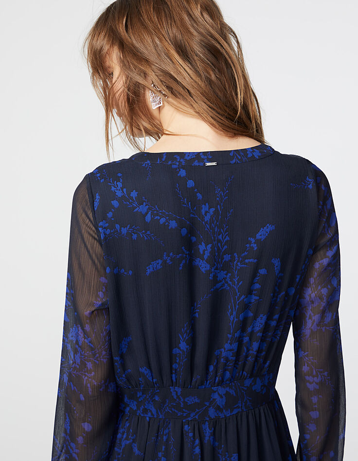 Robe longue volantée en voile imprimé floral Ikebana-5