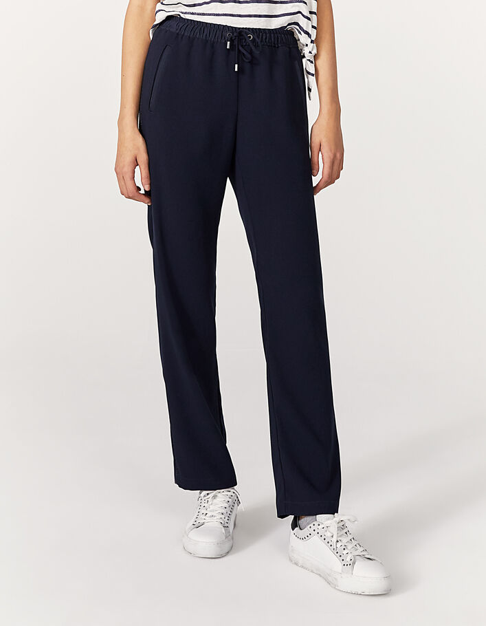 Pantalón recto crepé marino raya negra mujer-2